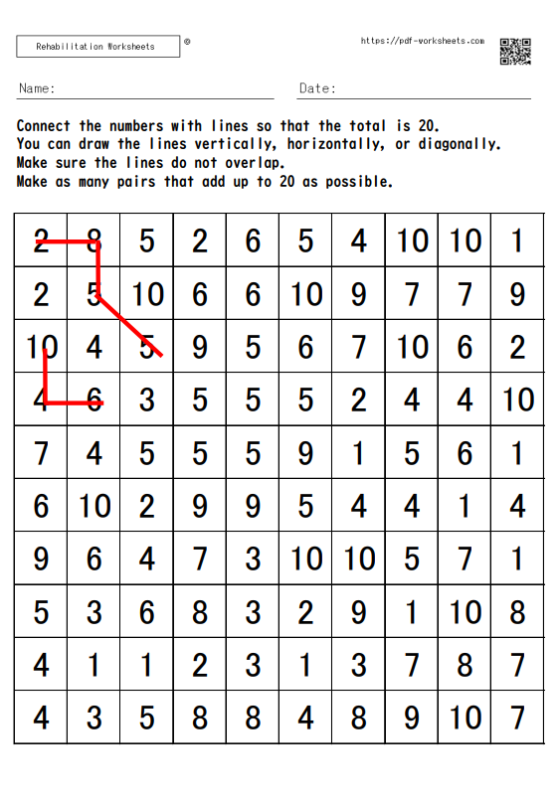 A task to connect numbers to make 20