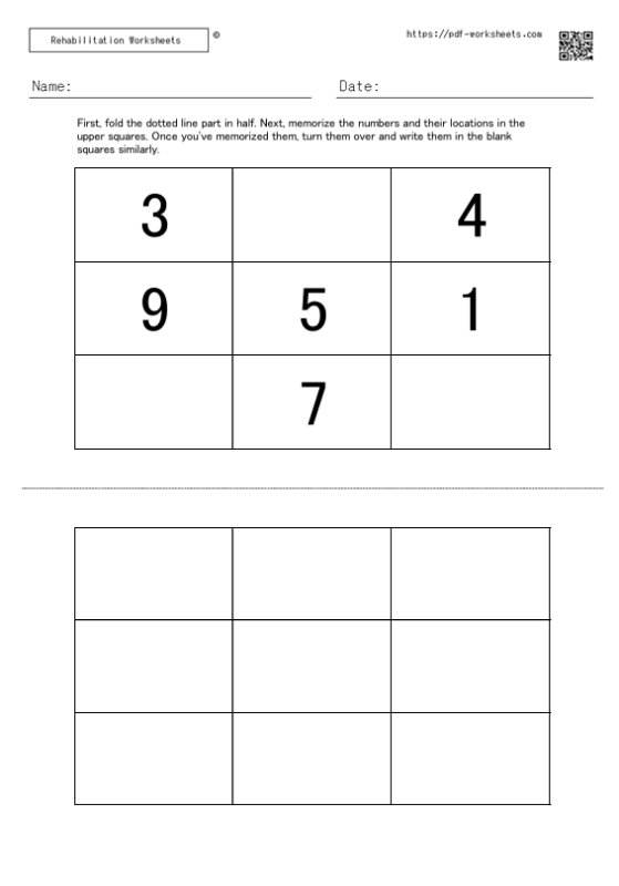 ask to memorize the numbers in the squares and the location of the numbers and write them in the blank squares.