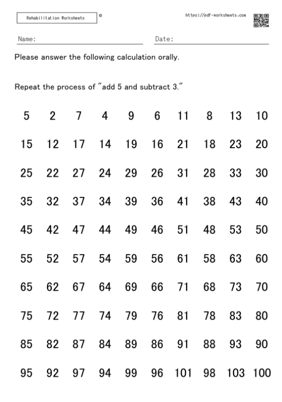 Continuous calculation task (addition to subtraction) 3