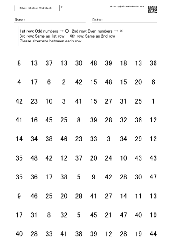 Odd-even conversion number erasure task 10x10