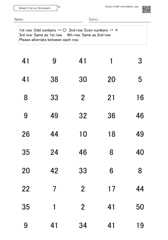 Odd-even conversion number erasure task 10x5