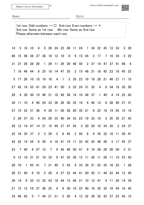 Odd-even conversion number erasure task 20x20