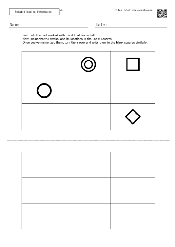 Tasak to memorize the symbol in the squares and the location of the symbol and write them in the blank squares 4
