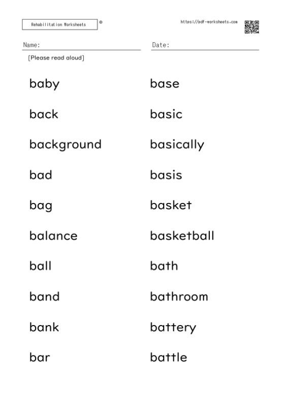 Word reading aloud task B