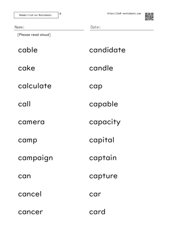 Word reading aloud task C