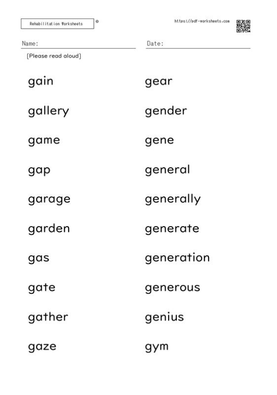 Word reading aloud task G