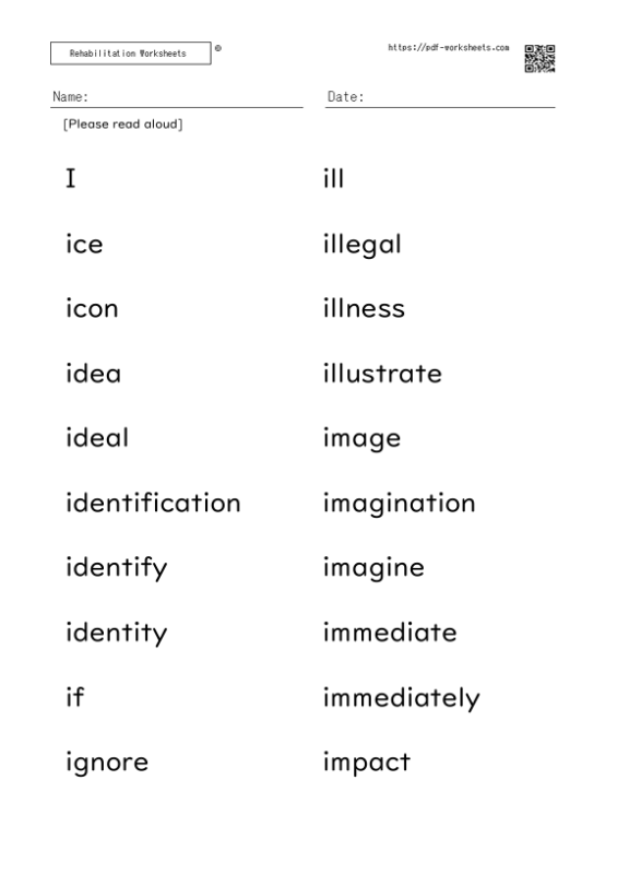 Word reading aloud task I