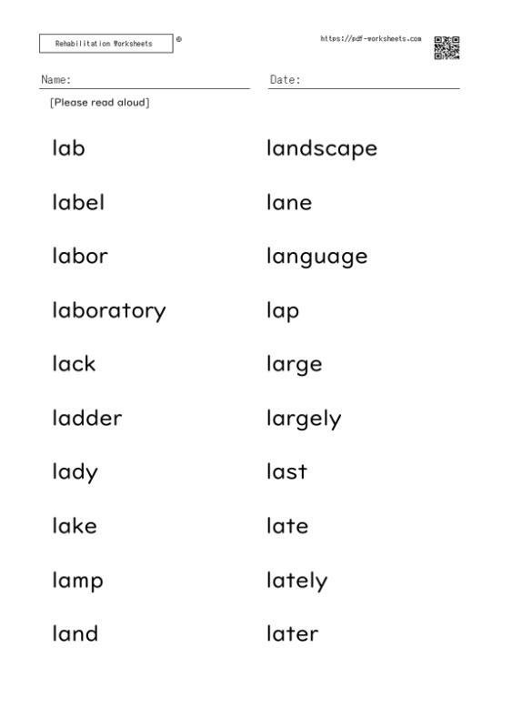 Word reading aloud task L