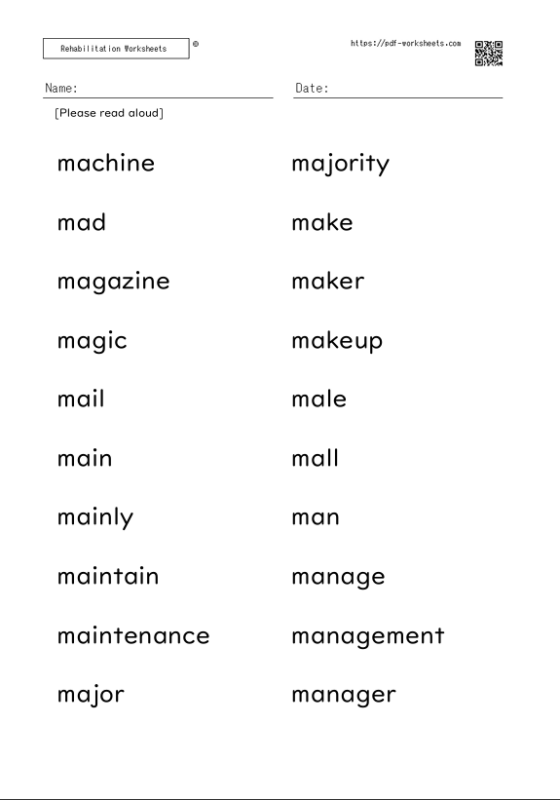 Word reading aloud task M