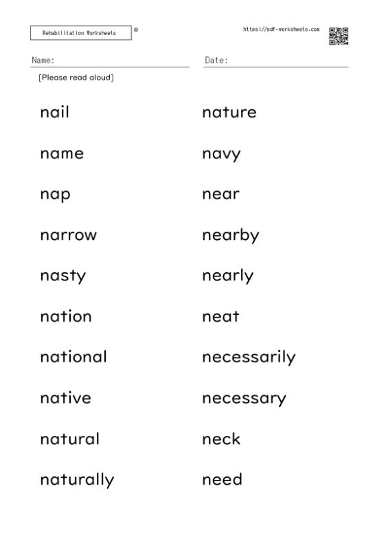 Word reading aloud task N