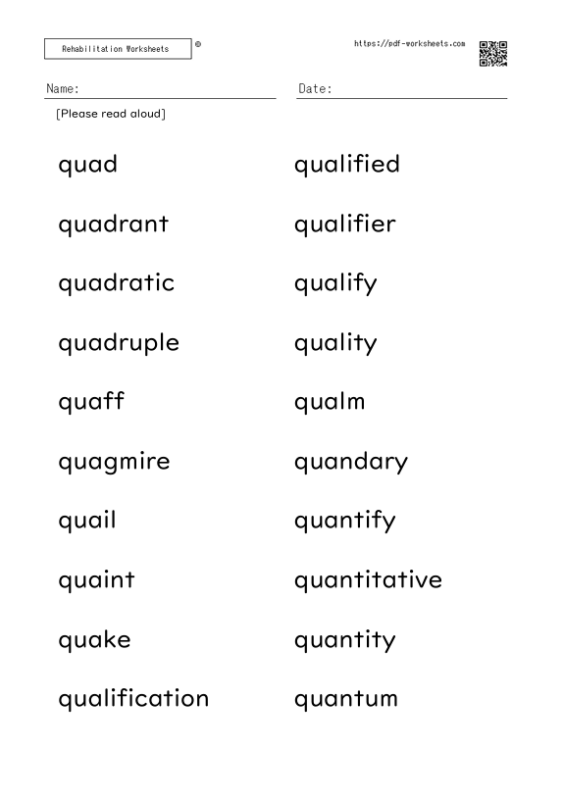 Word reading aloud task Q