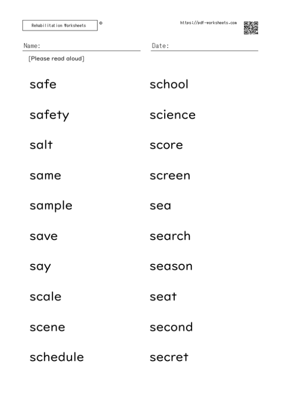 Word reading aloud task S