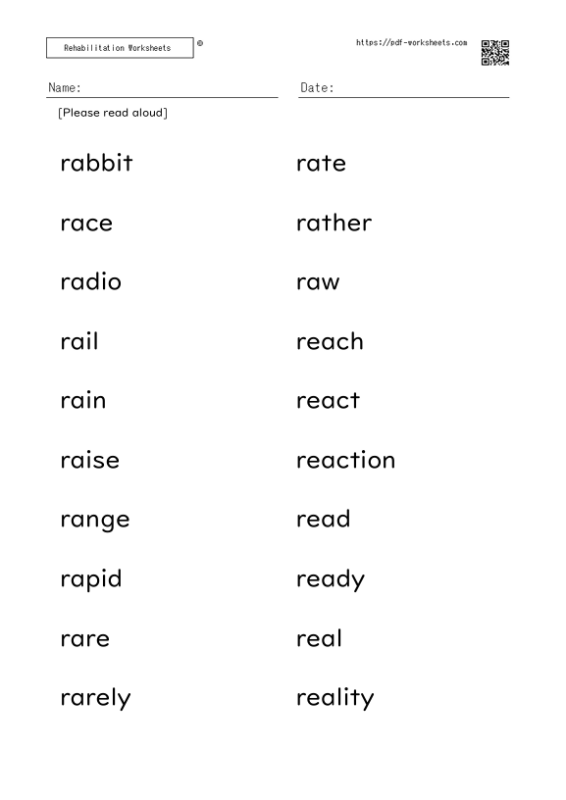 Word reading aloud task R
