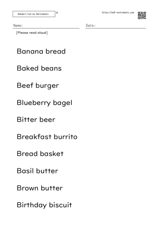Reading aloud task two-word sentence B