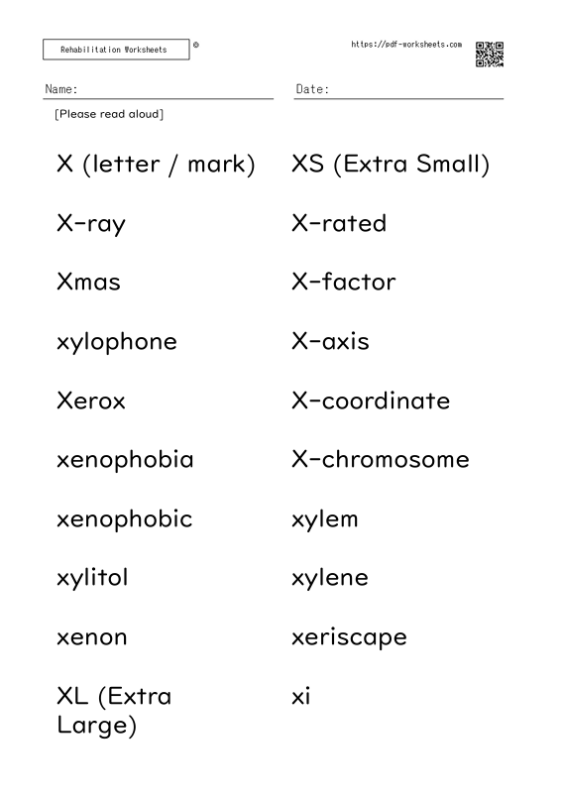 Word reading aloud task X