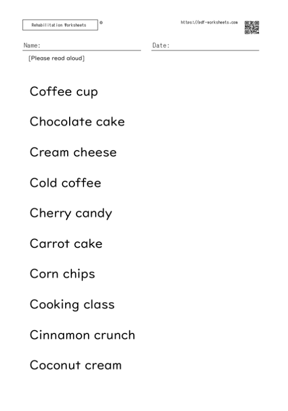 Reading aloud task two-word sentence C