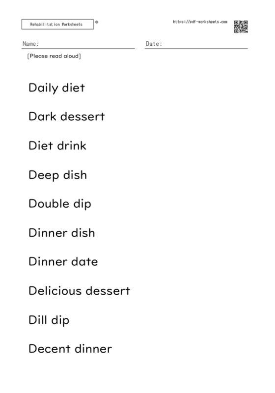 Reading aloud task two-word sentence D