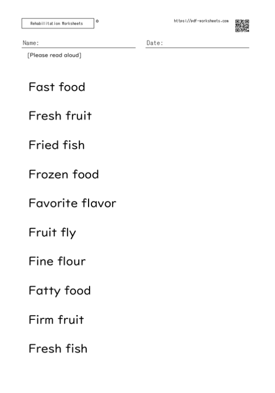 Reading aloud task two-word sentence F