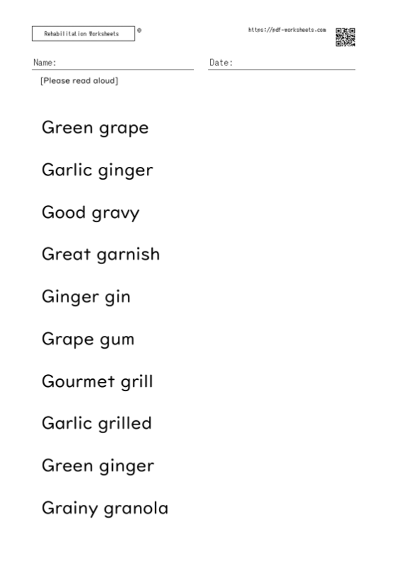 Reading aloud task two-word sentence G