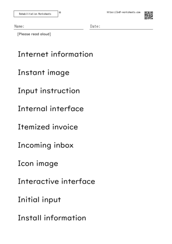 Reading aloud task two-word sentence I