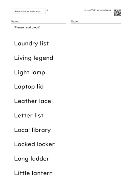 Reading aloud task two-word sentence L