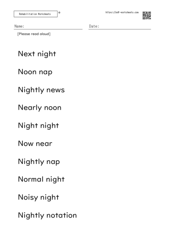 Reading aloud task two-word sentence N