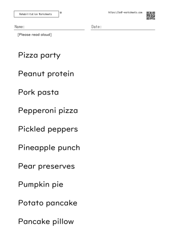 Reading aloud task two-word sentence P