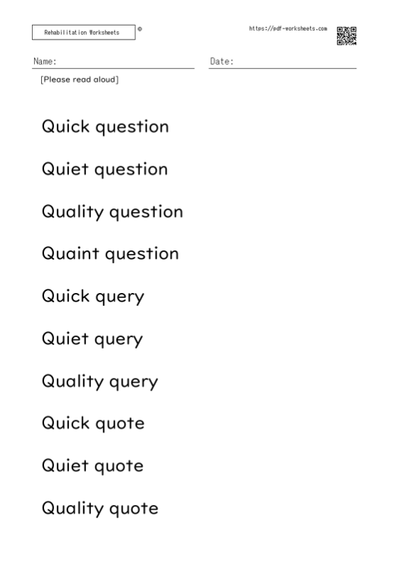 Reading aloud task two-word sentence Q