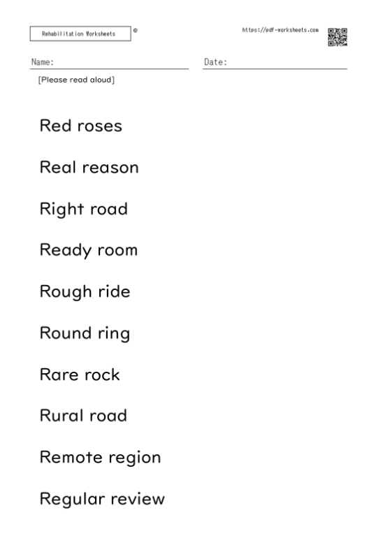 Reading aloud task two-word sentence R