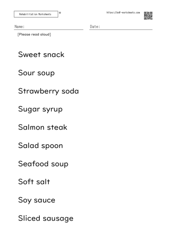 Reading aloud task two-word sentence S