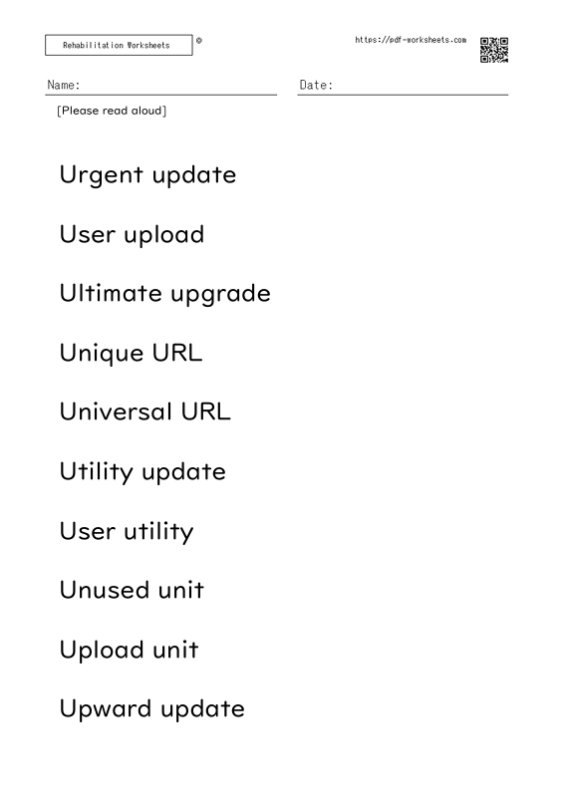 Reading aloud task two-word sentence U