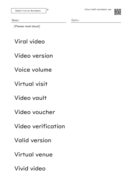Reading aloud task two-word sentence V