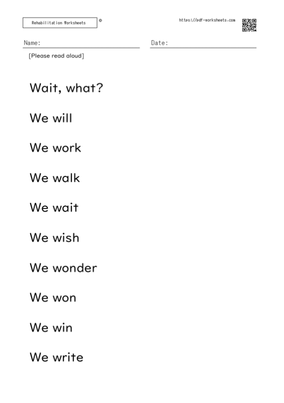 Reading aloud task two-word sentence W