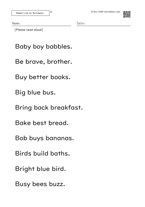 Reading aloud task three-word sentence B