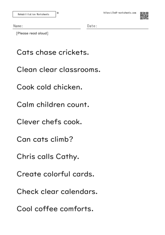 Reading aloud task three-word sentence C