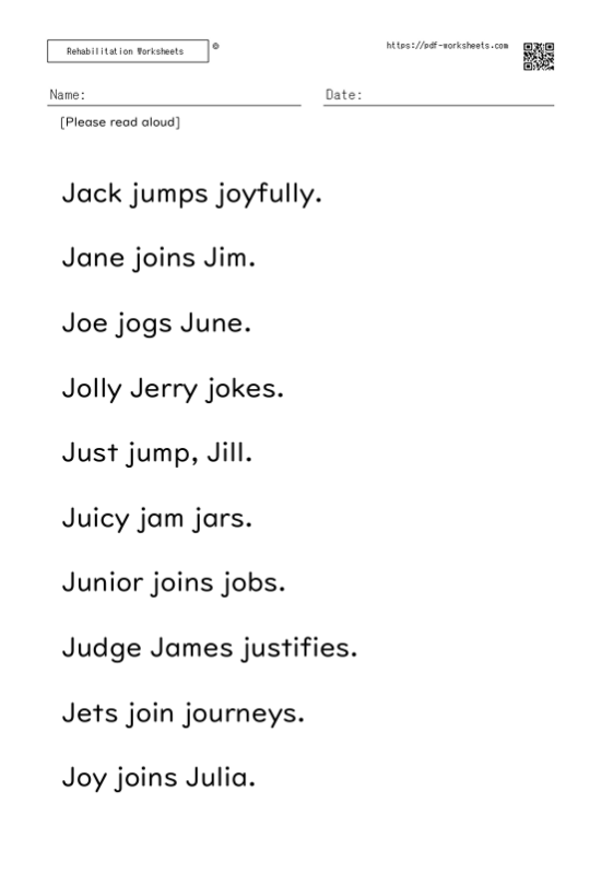 Reading aloud task three-word sentence J