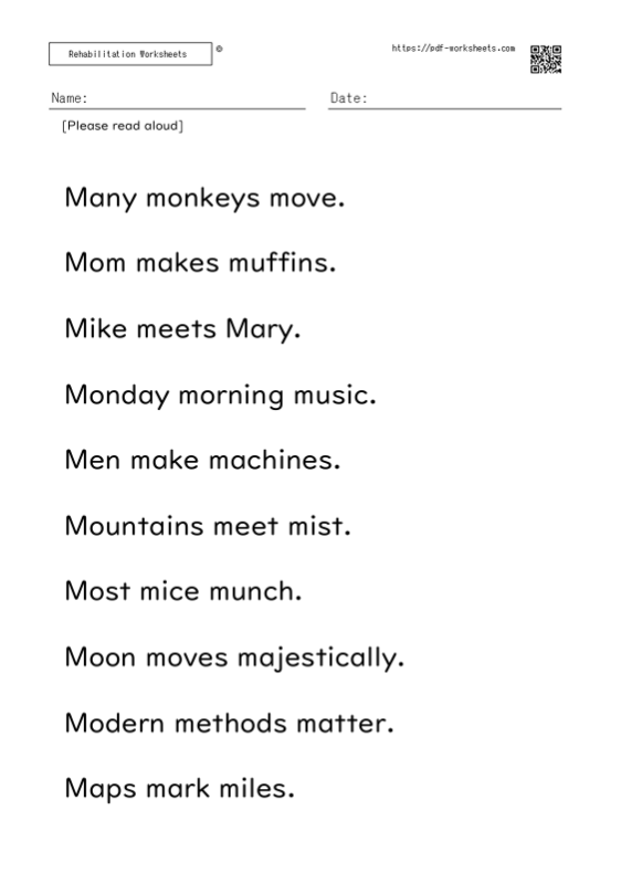 Reading aloud task three-word sentence M