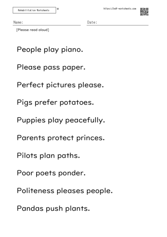 Reading aloud task three-word sentence P