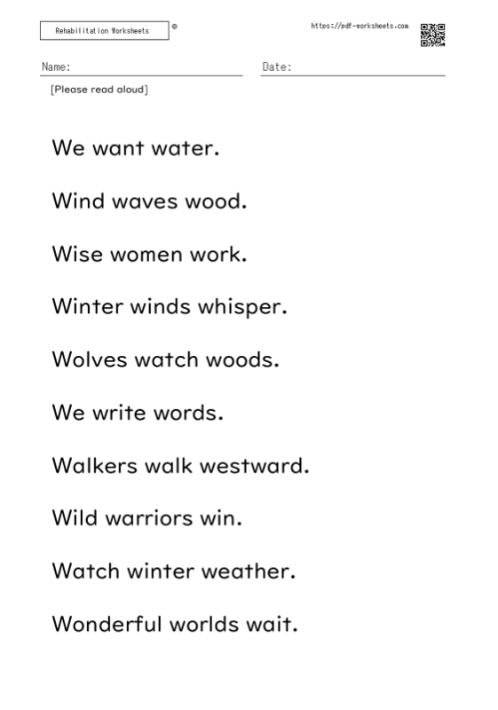 Reading aloud task three-word sentence W