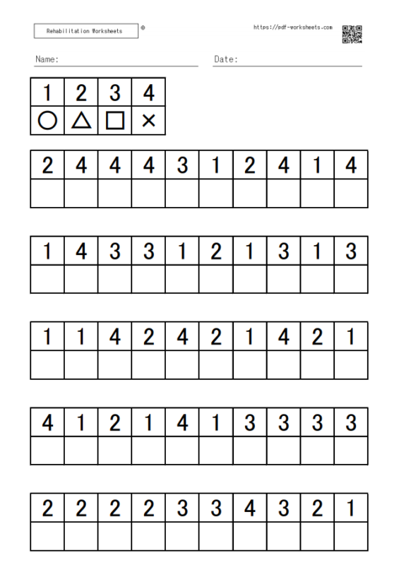 Symbol Digit Modalities Task 4 (10 sheets) | Rehabilitation Worksheets