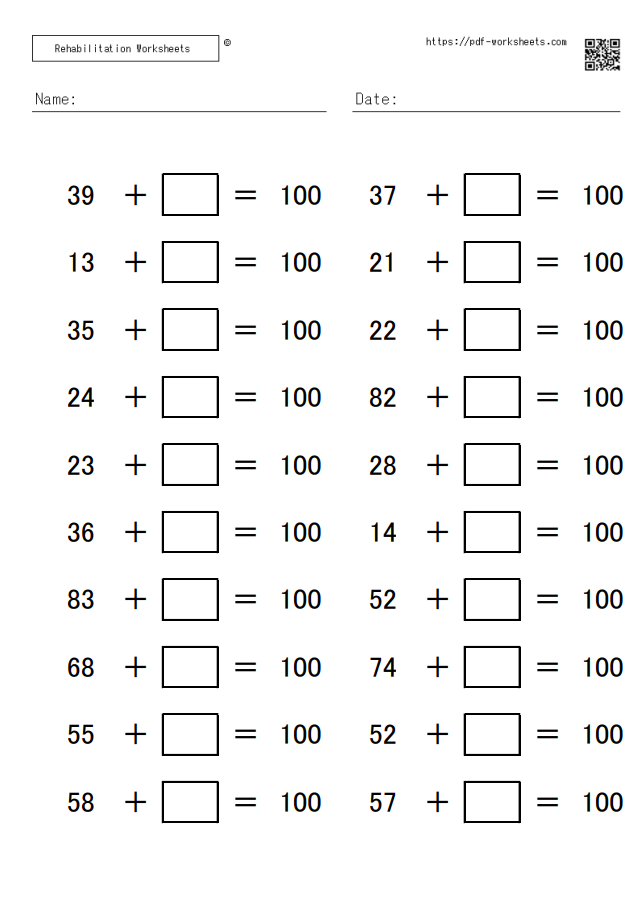 Calculation task that adds up to 100