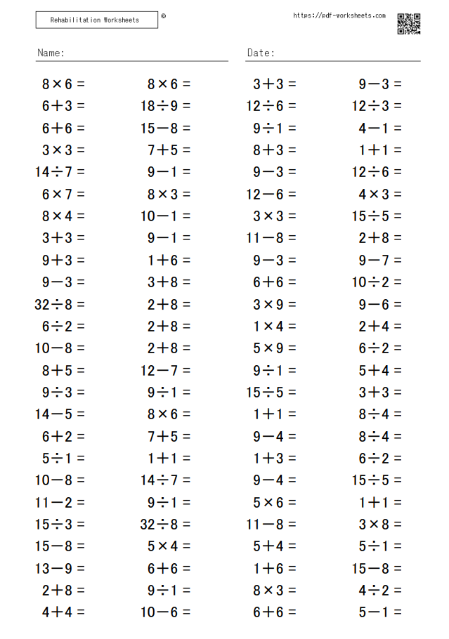 computational tasks with mixed addition subtraction multiplication and division rehabilitation worksheets