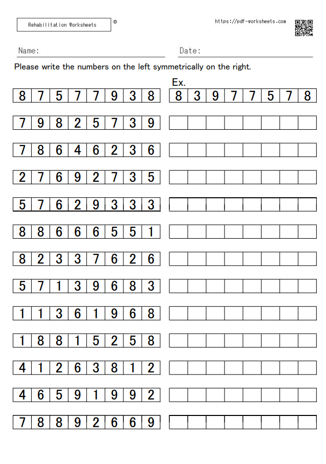 The task of writing the numbers on the left symmetrically on the right