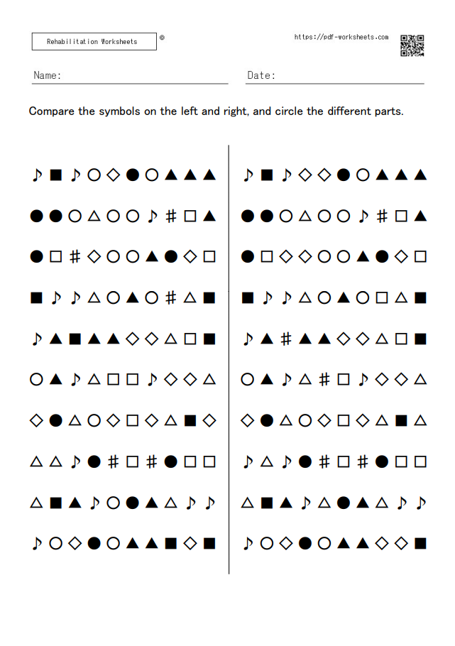 The task of finding mistakes in the left and right symbols. 10×10