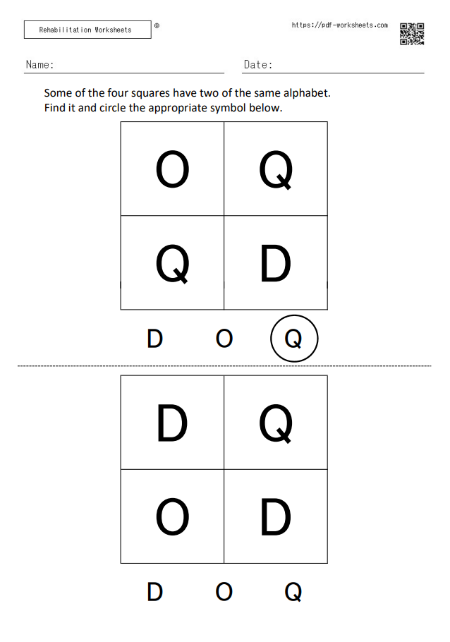 The task of finding a alphabet that has two identical alphabet in the four frames
