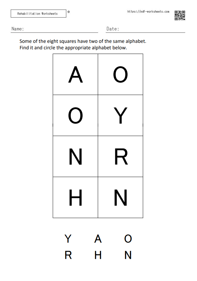 The task of finding a alphabet that has two identical alphabets in the eight frames