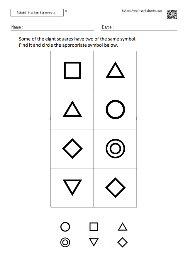 The task of finding a symbol that has two identical symbols in the eight frames