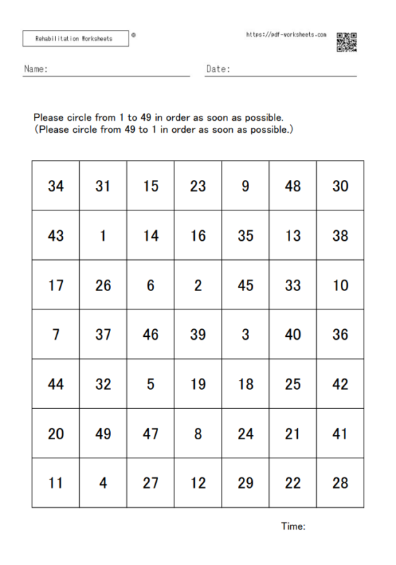 Tasks to find in order from 1 to 100 (20 sheets) - Rehabilitation ...