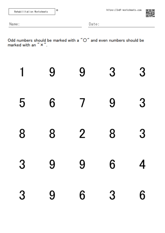 Odd number even number 〇 × check task 10×5 (20 sheets) - Rehabilitation ...