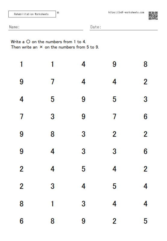 A task to write a circle for the numbers 1 to 4 and a cross for the ...